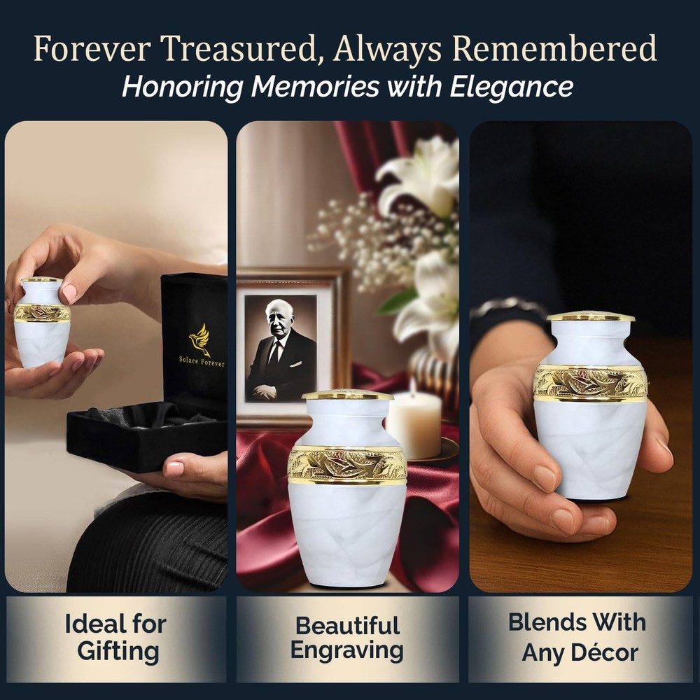 Small Urns for Human Ashes Keepsake – Handcrafted White Memorial Small,
