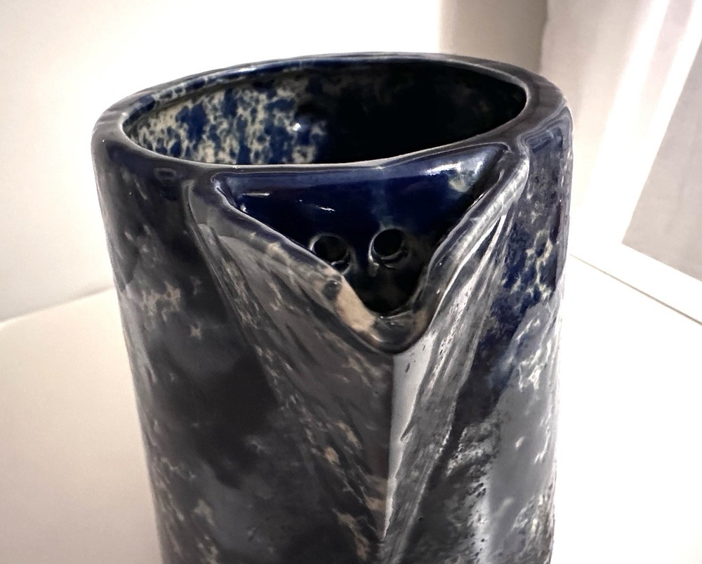 Speckled Blue And White Ceramic Pitcher With Handle