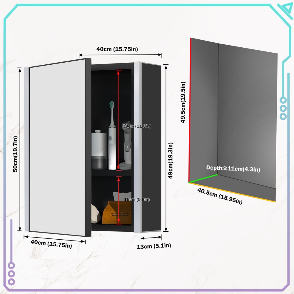 Modern LED Illuminated Mirror Cabinet with Lights, Switch, for Bathroom