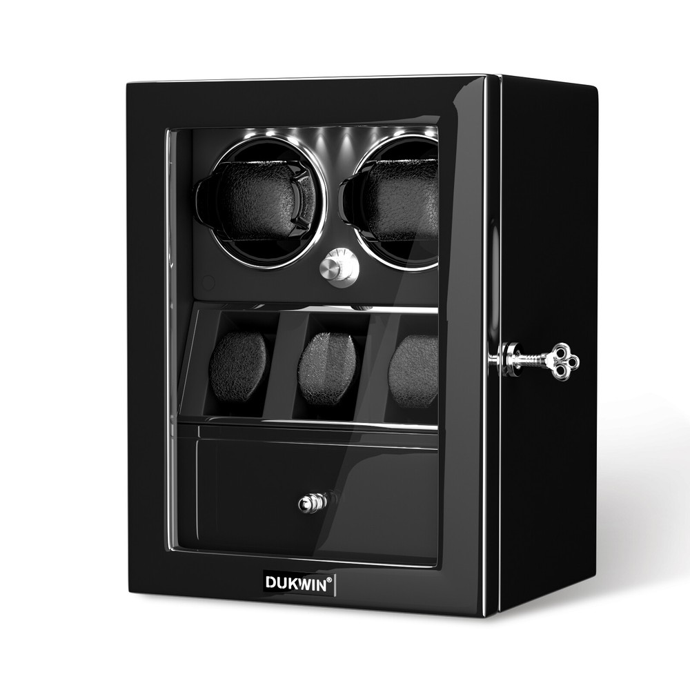 Automatic Double 2 Watch Winder with 3 Watch Display Storage Box Drawer LED Gift