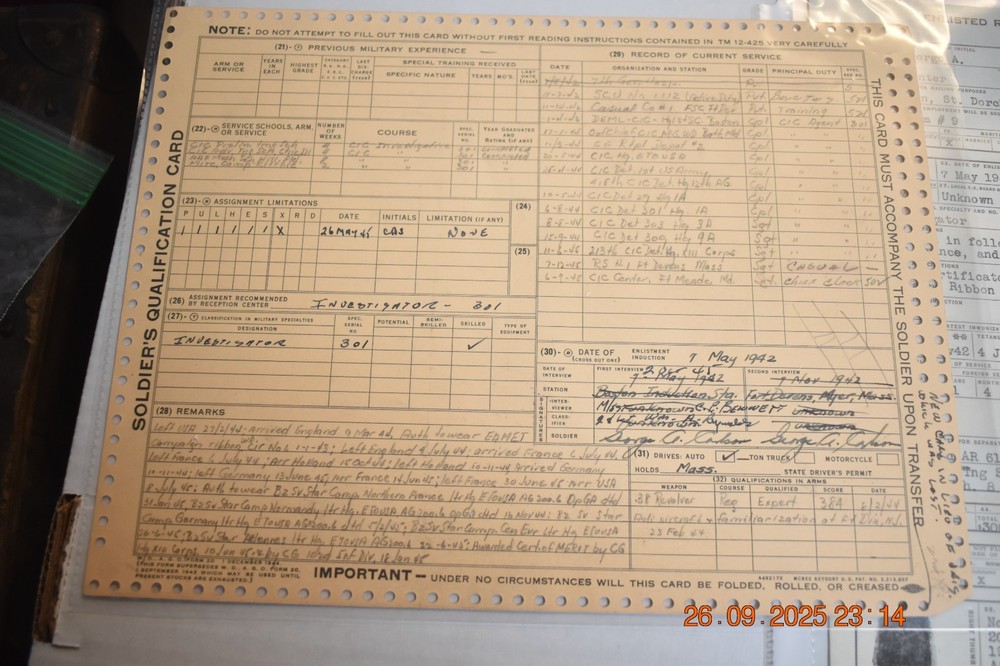 WW2 US Army Counter-Intelligence-Corps Ritchie Boys Documents & Ribbons