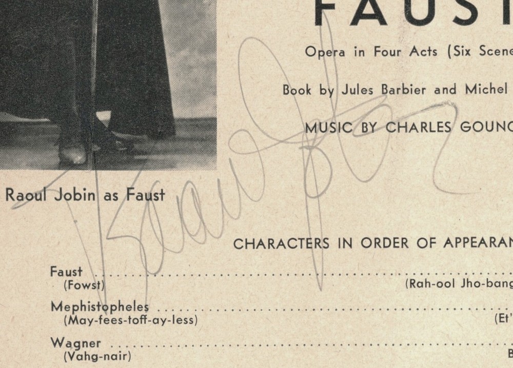 Vintage Raoul Jobin Signed Program Page