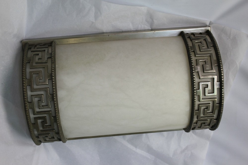 Art Deco Sconces ,Large Size , Real  Alabaster , Silvered Bronze frames the Pair