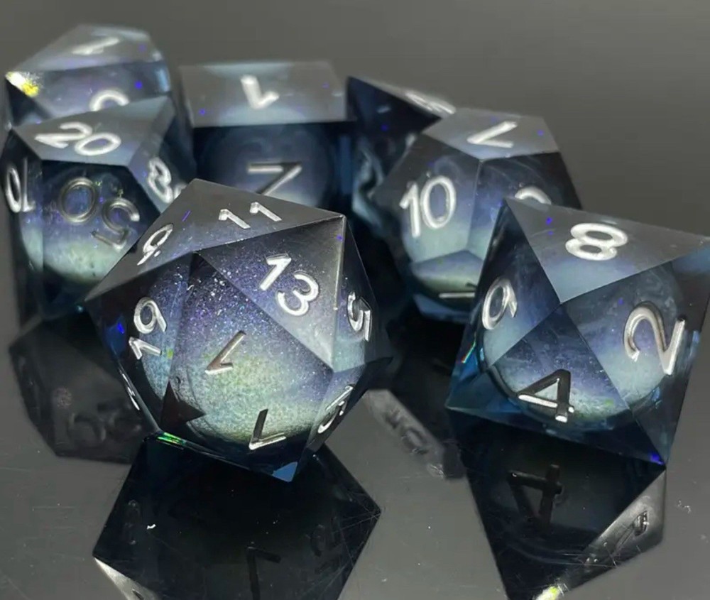 Galaxy Core Premium DND Dice Set | Sharp Edge Polyhedral Dice D&D Space Dice