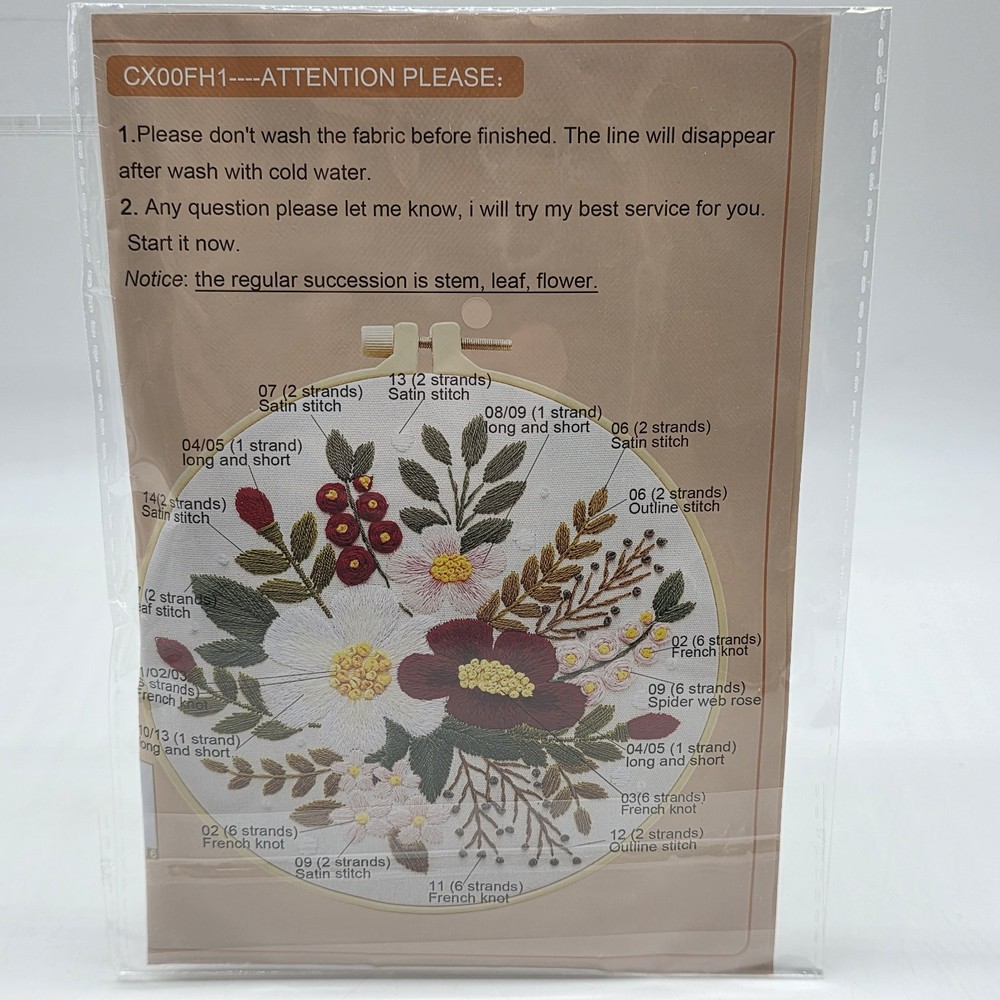 2 Embroidery Kits Complete Fabric Directions Thread Floral Pattern DIY Art Kit