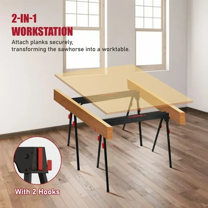 Hyper Tough Hyper Stack Foldable Metal Sawhorse, 450-lb Capacity