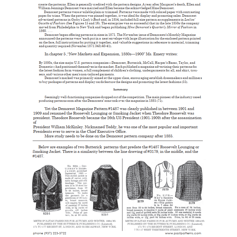 Past Patterns 1487 - Early 1900s Smoking Jacket Sewing Pattern Chest 44"-54"