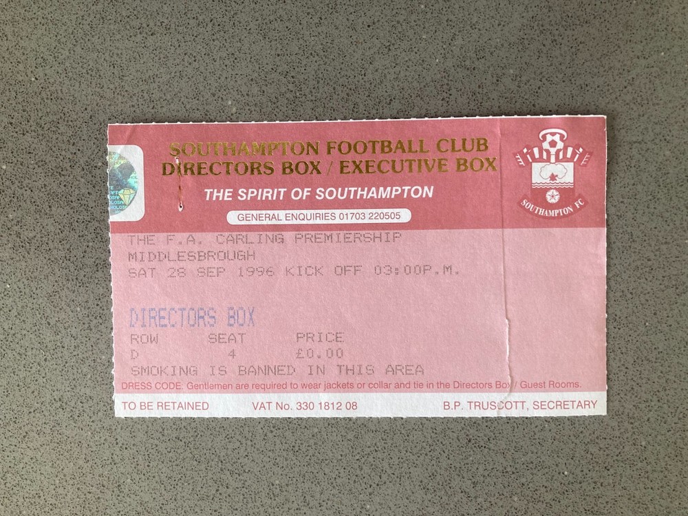 Southampton v Middlesbrough 1996-97 Match Ticket