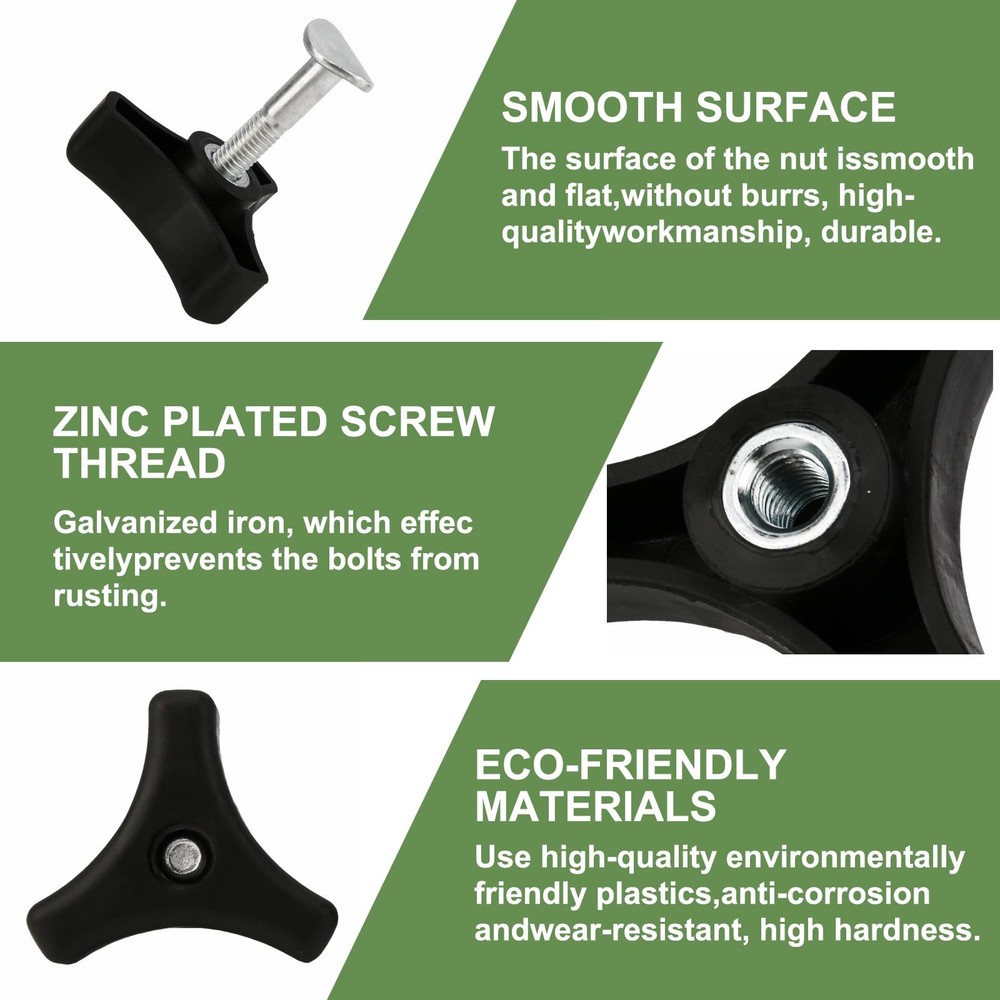 2 Sets Lawn Mower Handle Knobs Nut Bolt, Triangular 2 Set, Black
