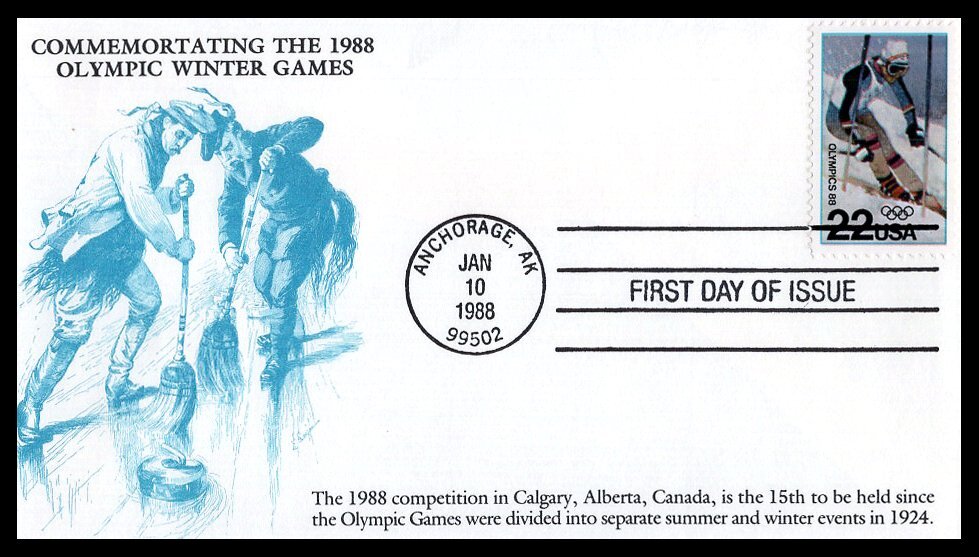 US FDC # 2369 22c Olympic Skiing  K.M.C.   1988, 9p6830