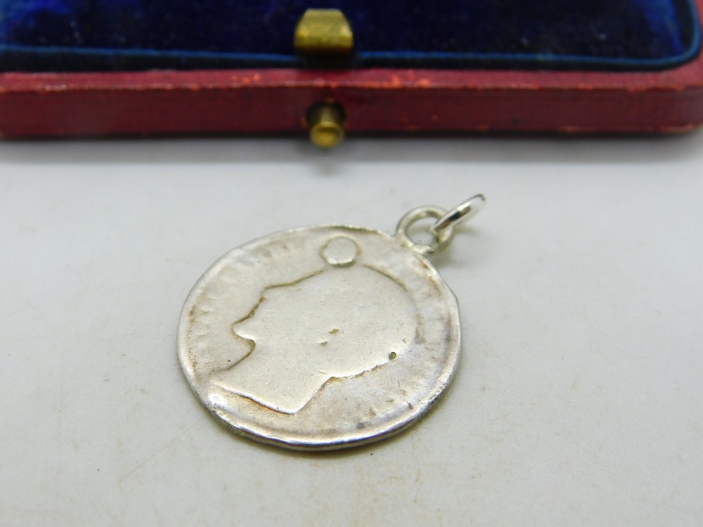 Silver Mexican Authentic Coin Charm Pendant c1900