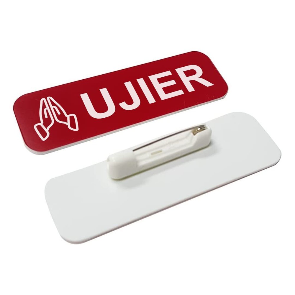 Ujier 1 x 3" Name Tag/Badge Red Praying Hands 3 Pack