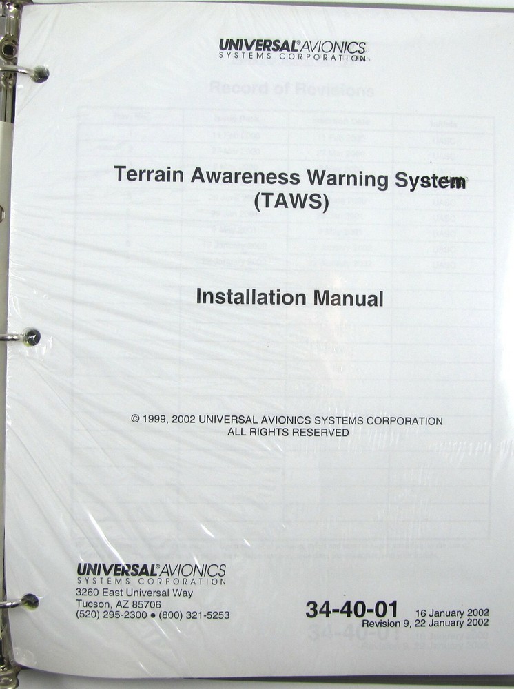 Universal Avionics TAWS Installation Manual Terrain Awareness Warning NOS 2002