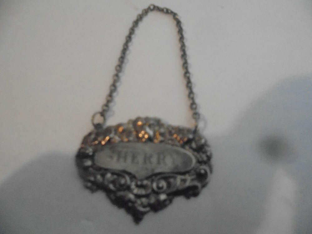 Vintage Silver Plated Sherry Decanter Label 2.5"