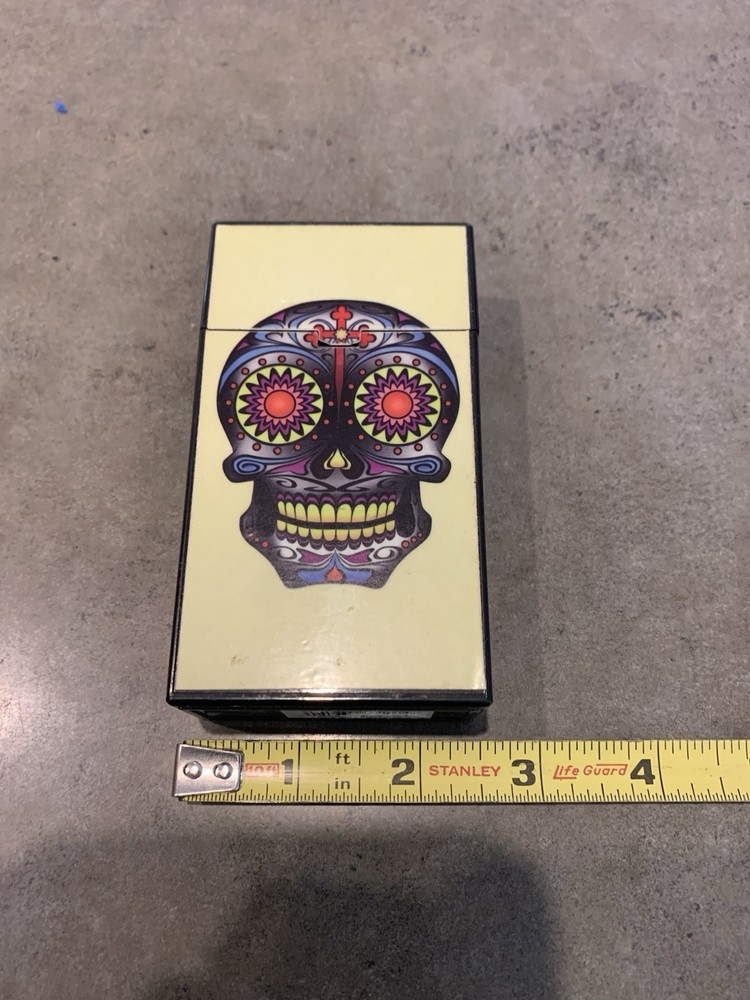 RYO Yellow Sugar Skulls 100s Size Push-N-Open Half Pack Cigarette Case