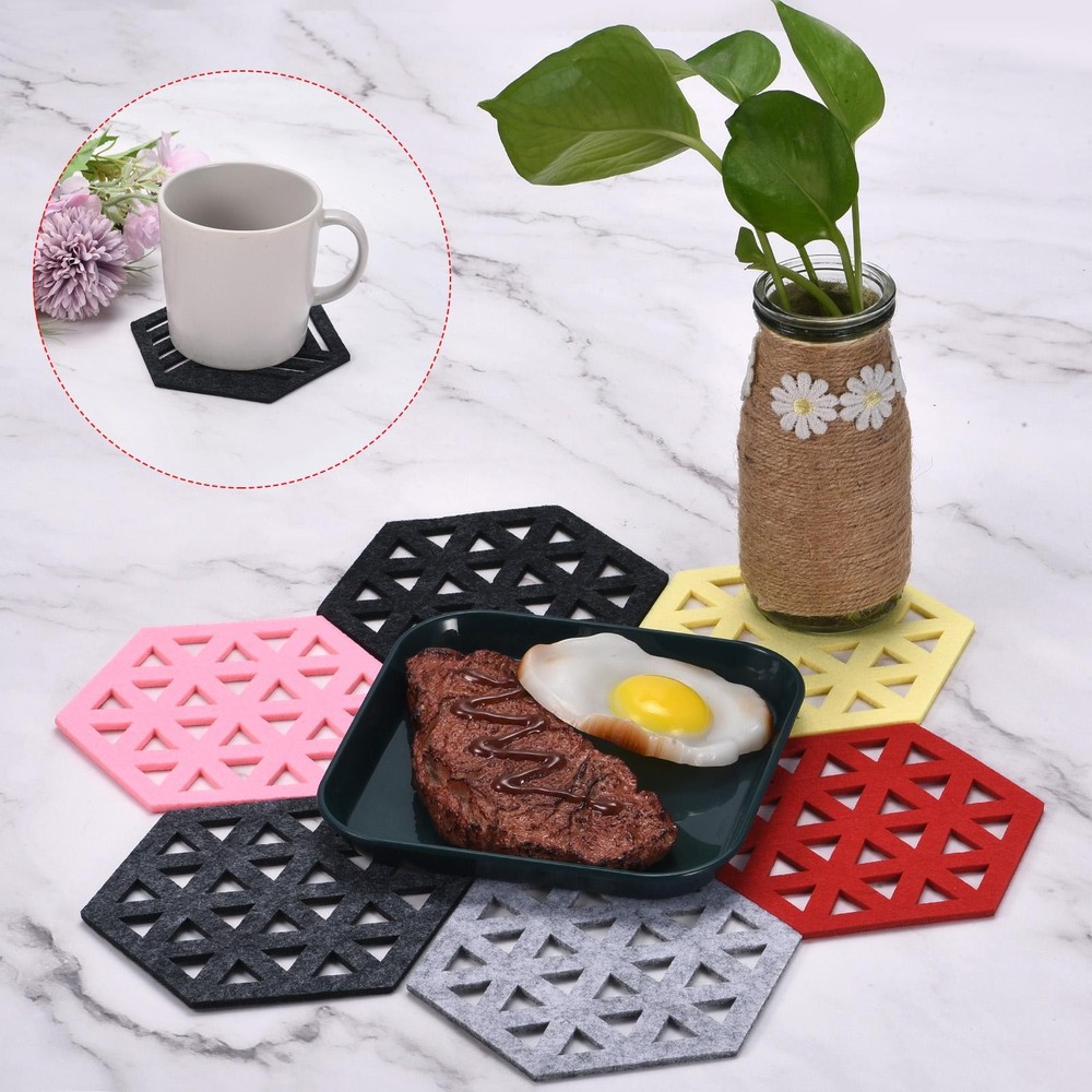 Felt Coasters 4pcs Hexagonal Tampons Coasters Brown