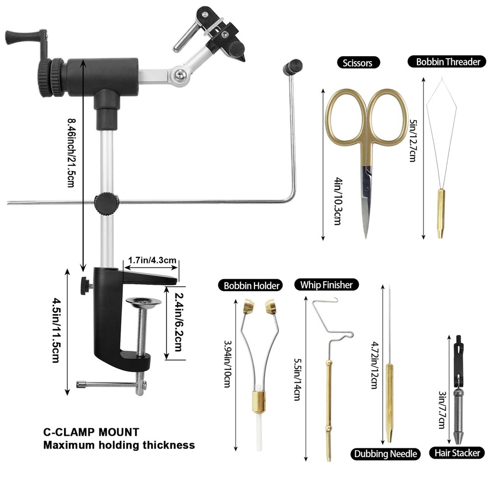 MicroGrip II Generation Rotary Fly Tying Vise – Complete Vise, Tools & Materi...