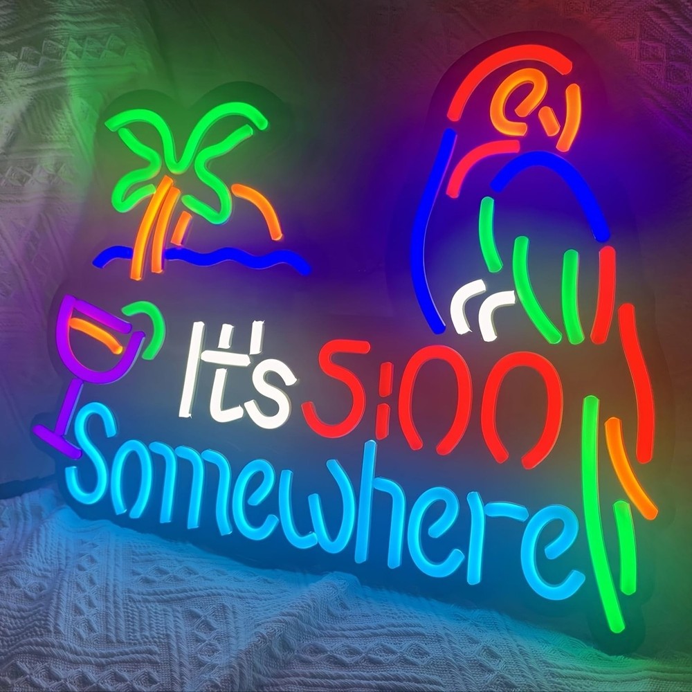 LDGJ Its 5 o'clock somewhere neon sign decor Parrot Custom Customized Home Be...