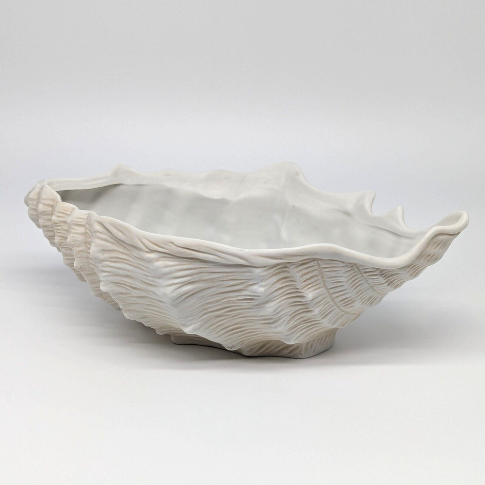 Seashell Bowl White Bisque Porcelain Conch Shell Coastal Beach Decor
