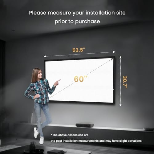 60 inch Projector Screen Upgraded- Black Backing, Straight Edges, Foldable,