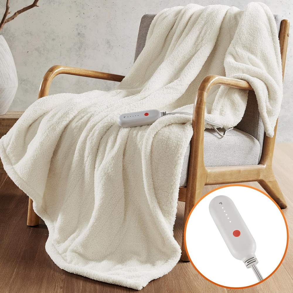Heated Blanket Eletric Throw Blanket Soft Warm Reversible Feathersoft Sherpa