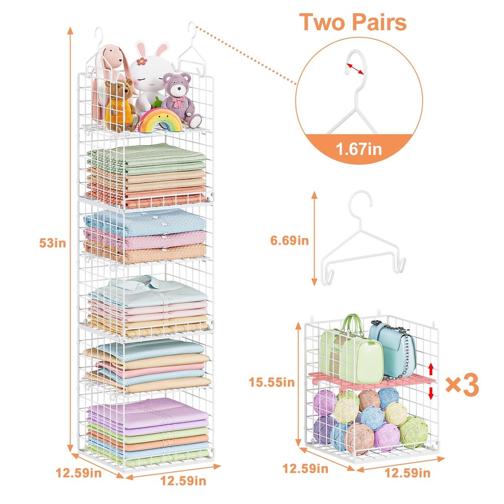 6 Tier Hanging Closet Organizer, Sweater Organizer for Closet, Stackable Wire...