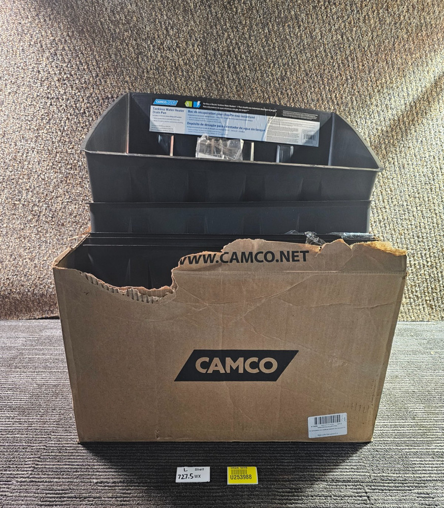 (QTY 6) CAMCO 11470 Tankless Water Heater Drain Pan Plastic W/PVC Fittings