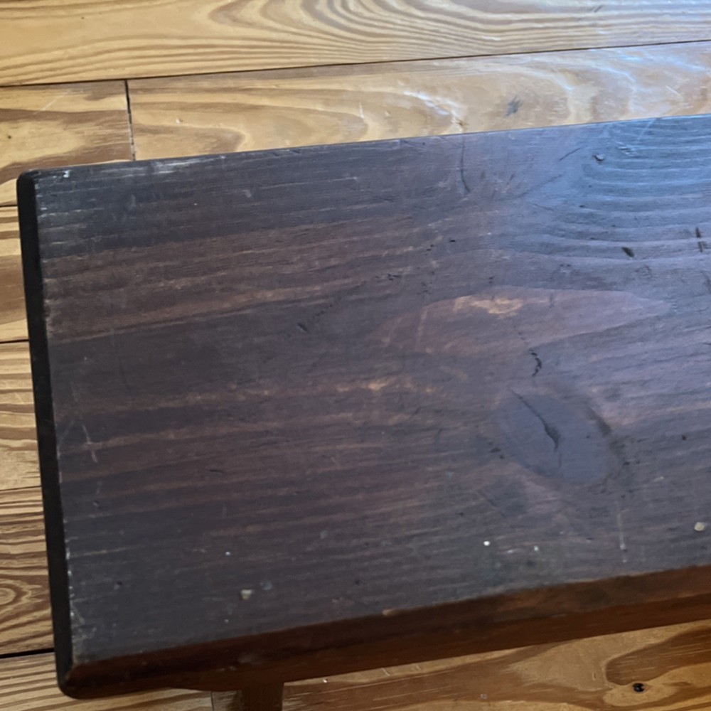 Antique Wooden Brown Rectangle Stool Solid Primitive Furniture
