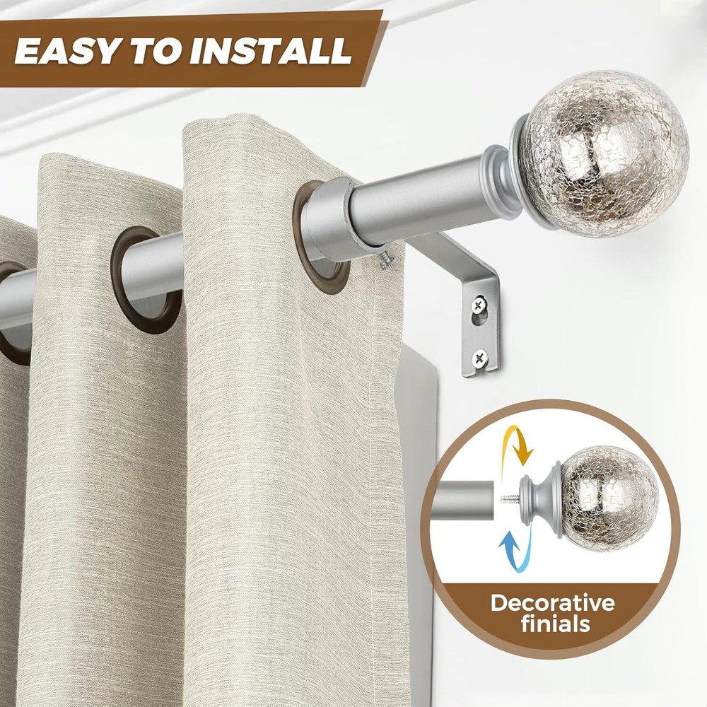2-Piece Curtain Rod Set, Silver Accent Curtain Rods