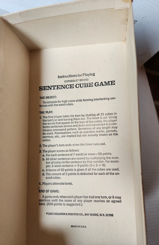 Selchow & Righter Scrabble Brand Sentence Cube Game 1971 #96
