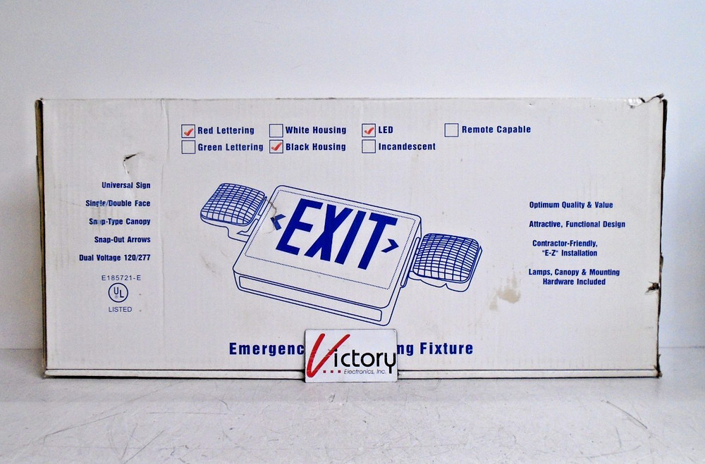 NEW Exitronix Emergency Exit & Lighting Fixture | VEX-U-BP-WB-BL-EL9 | Black