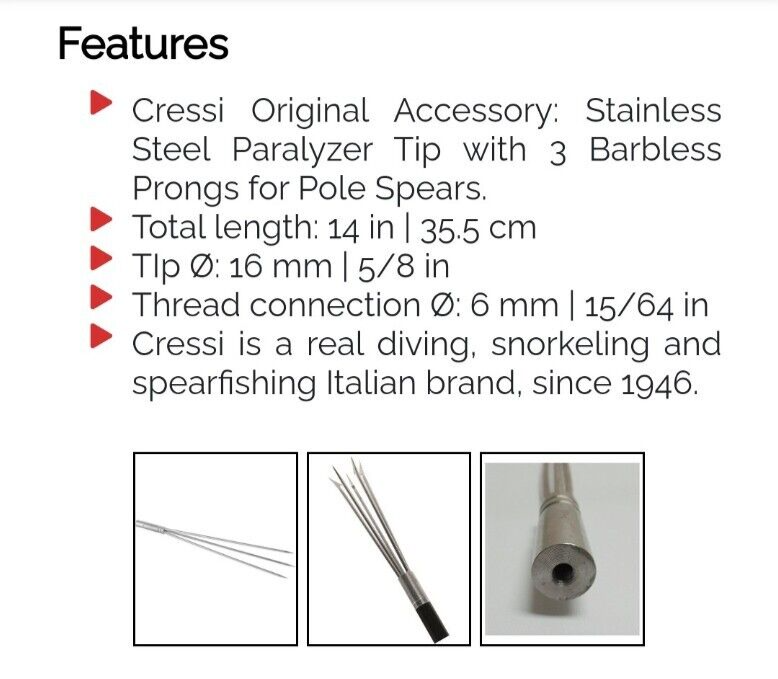 CRESSI HANDSPEAR PARALYSER SPEAR GUN POINTS
