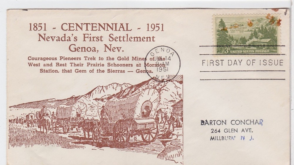 TurtlesTradingPost- Nevada First Settlement-  FDC #999 1951- Unsigned Cachet