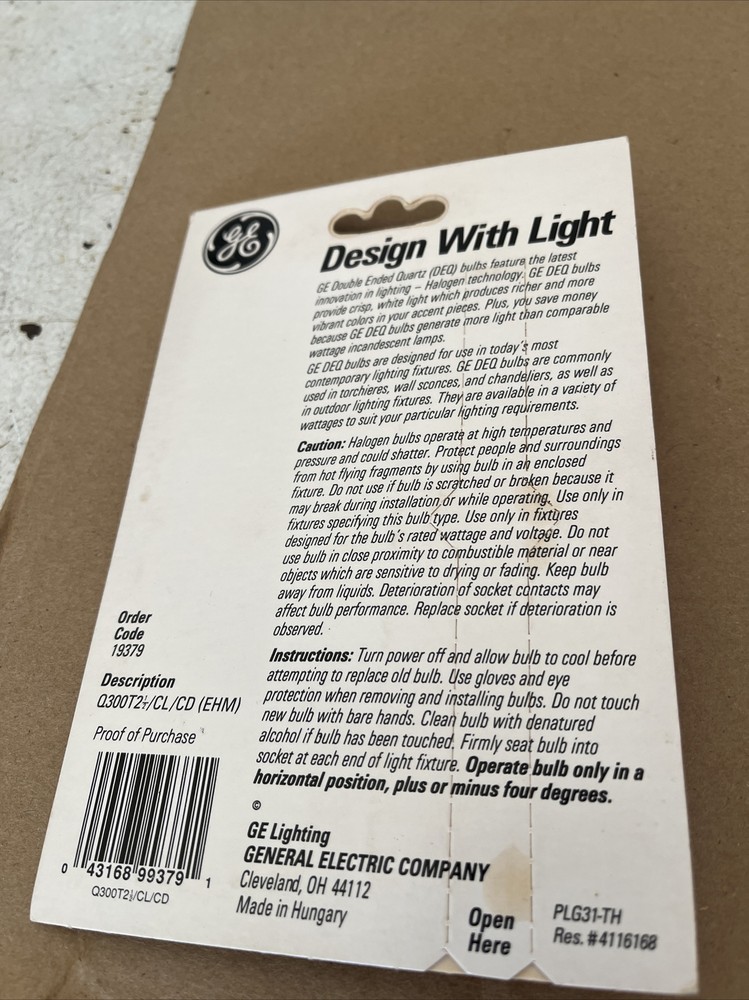GE 19379 Halogen Type double ended Light bulb 300W,120V