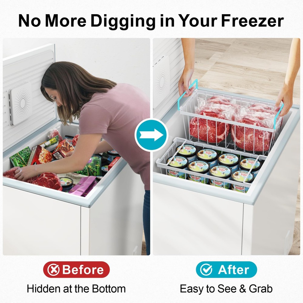 Freezer Organizer Bins, 4 Pack Deep Freezer Baskets for 5 to 7 Cu.Ft, Stackab...