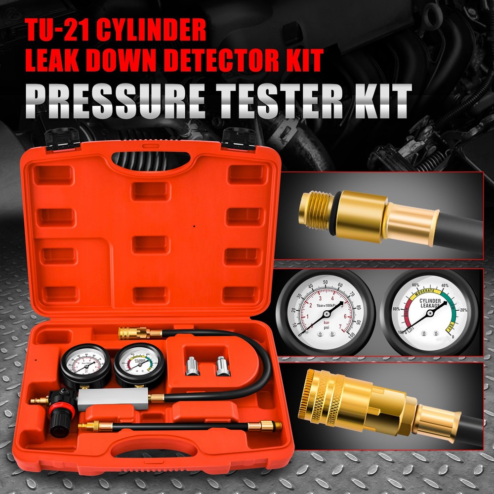 TU-21 Cylinder Leakdown Detector Engine Compression Tester Kit Pressure Gauges