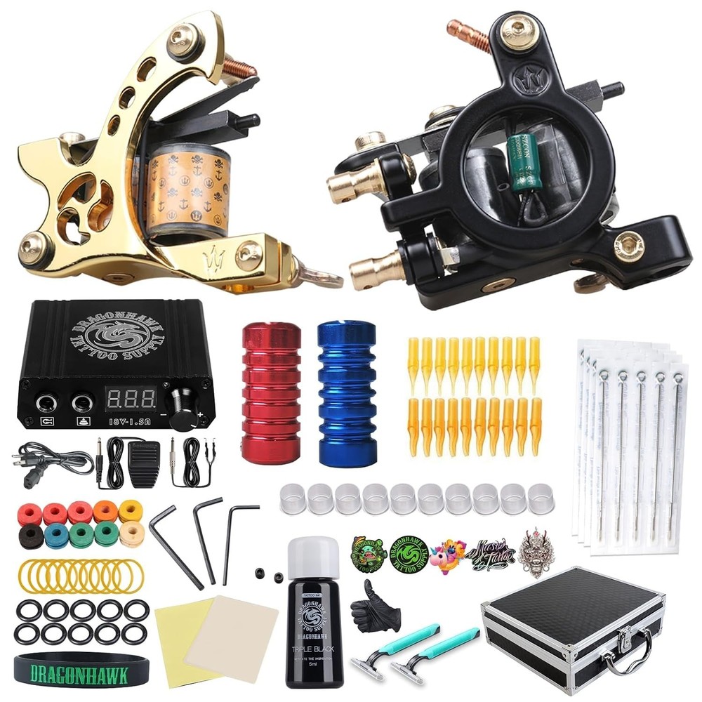 Pro Tattoo Kit: 2 Machines, Power Supply, Inks, Needles