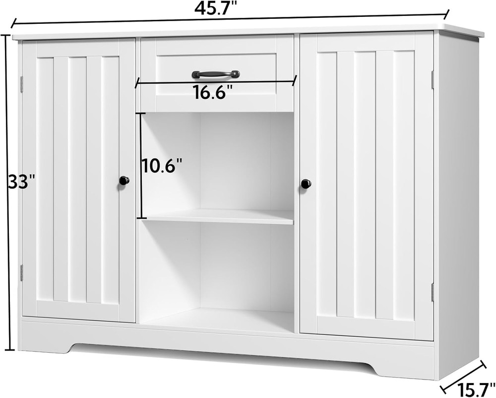 White Kitchen Sideboard Buffet Cabinet with Storage and Shelves