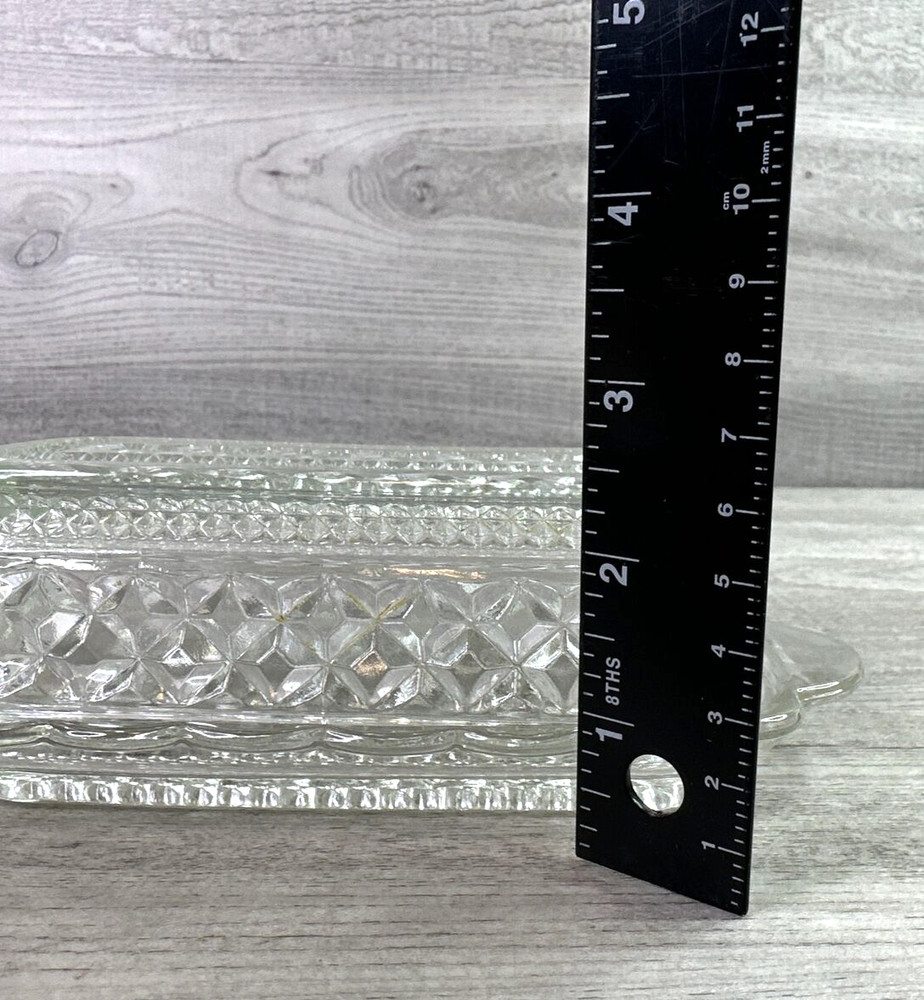 Vintage Unbranded Cut Glass Covered Butter Dish Clear Check Pattern