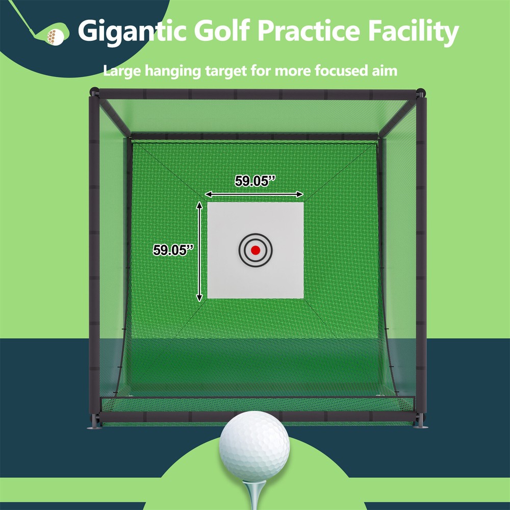 10FTX10FT Golf Practice Net Cage Metal Frame Hitting Net Kit Training Simulators