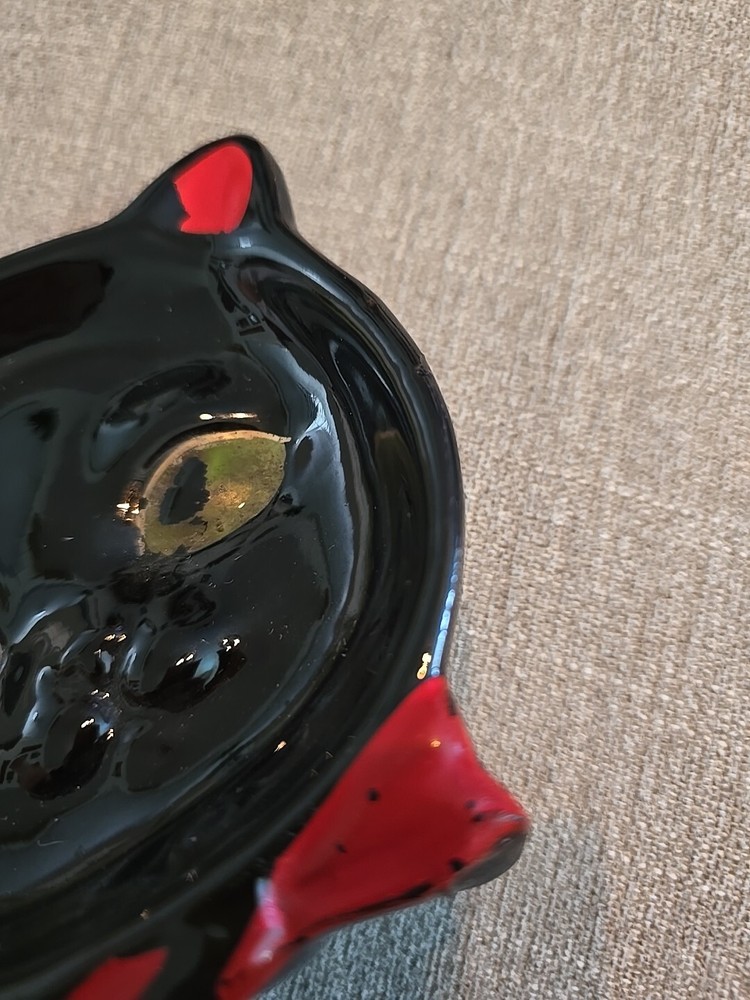 Vintage Redware Black Cat Ashtray