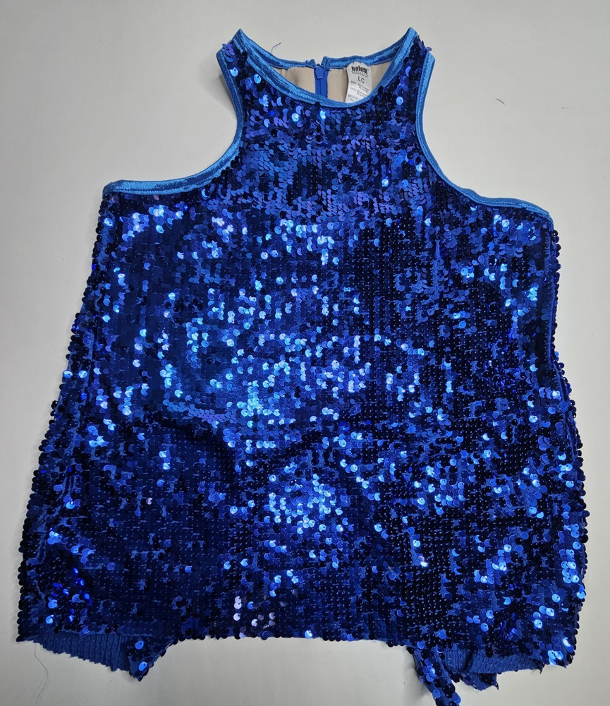 Balera Sequin Top Woman's LC Blue Dance Sleeveless Split Wrap Open Back