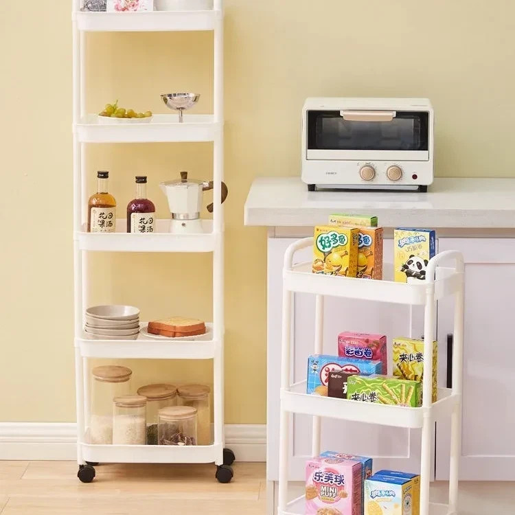 Multi-Layer Storage Trolley with Handlebar Floor-Standing Rack for Kitchen & Bat
