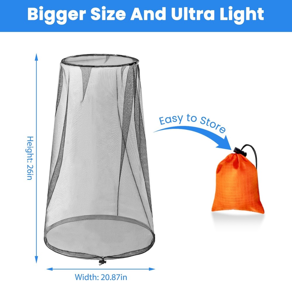 2 Pack Mosquito Head Nets with Drawstring Ultra Large & Extra Long, Premium ...