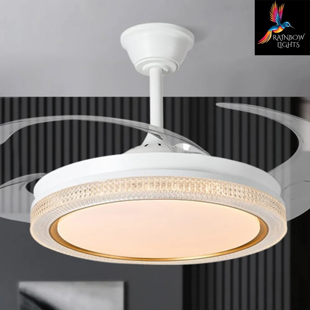 Modern Style LED Ceiling Fan Light with Retractable Blades & Remote Control