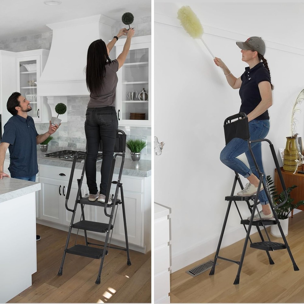 Versatile 3-Step Folding Ladder with Tool Bag - Maximum Safety & Stability