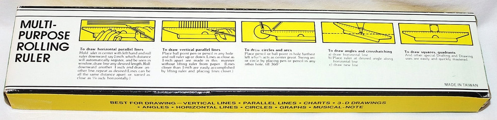 Vintage Multi Purpose 6”Rolling Ruler 3D Drawings Angles Graphs Circles Charts