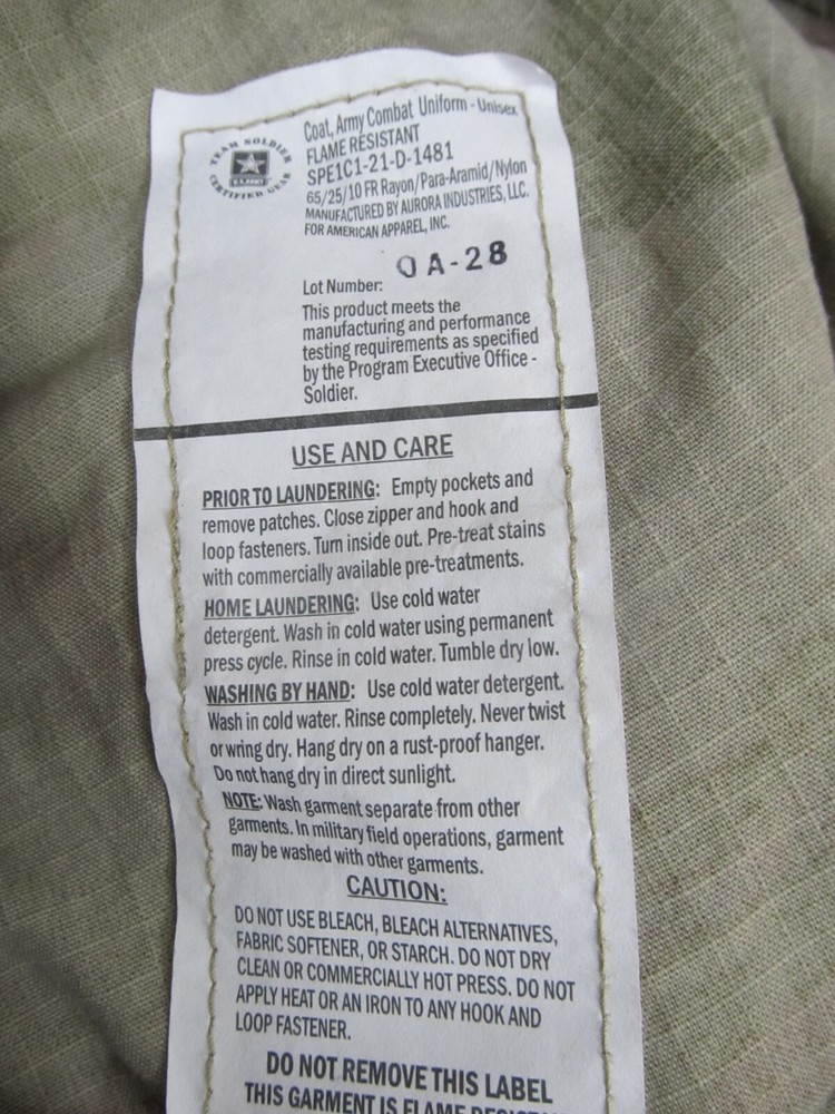 Army FRACU Multicam Uniform fire resistant OCP Shirt Jacket Large Regular