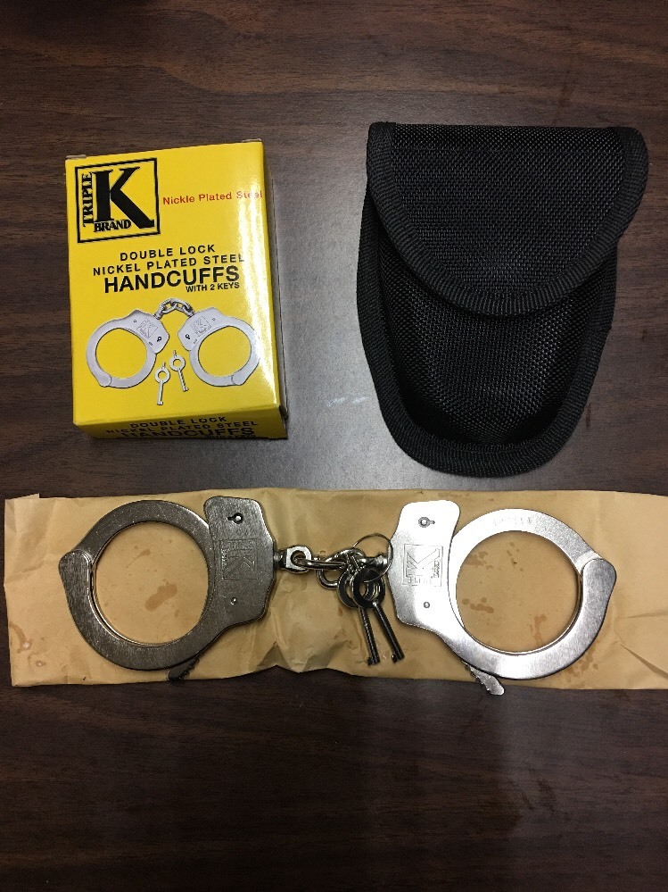Mil- Spec Nickle Plated Steel Double Locking Police & Security Handcuffs & Case