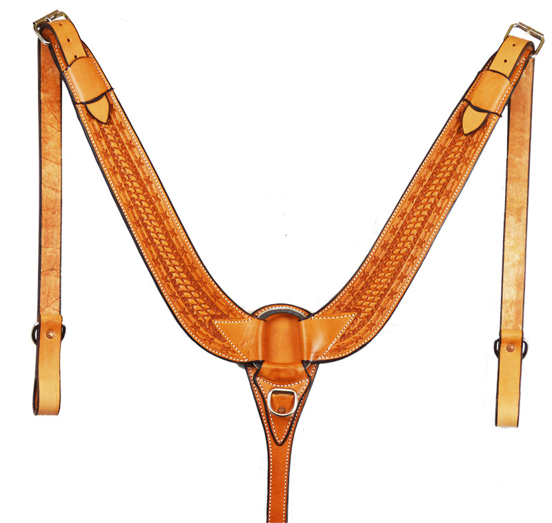 Western Natural Leather Hand Tooled Pulling Collar